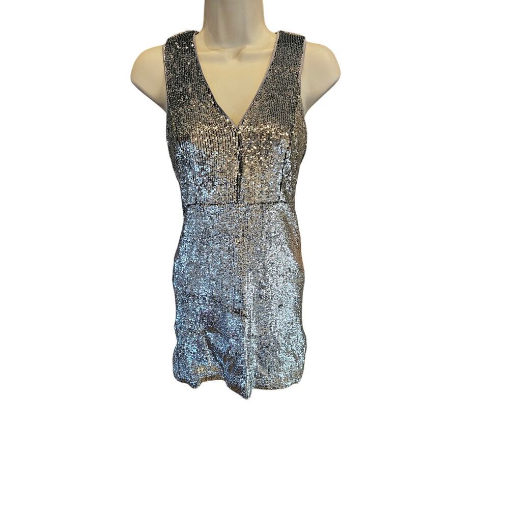 NWT Revolve Bardot Cocktail Sequin party Silver Mini Dress cocktail XS 4 bling